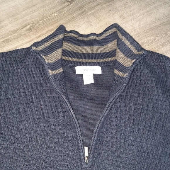 Calvin Klein Blue and Grey Quarter Zip Sweater - Picture 2 of 5